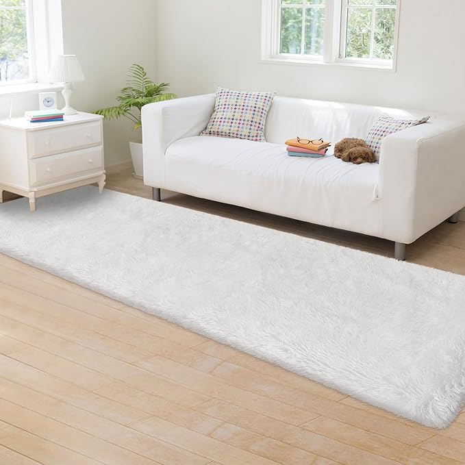 Runner Rug for Bedroom White 2x8ft Fluffy Area Rug Bedside Runner Rug for Kids - Image 4