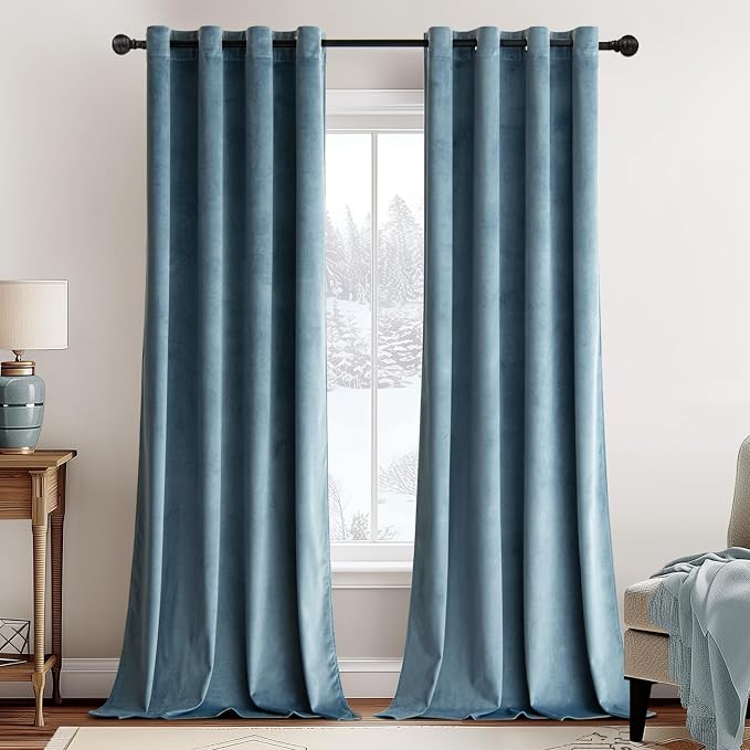 MIULEE Velvet Curtains Dark Slate Elegant Grommet Curtains Thermal Insulated by MIULEE