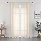 OWENIE Cream Sheer Curtain 96 Inch Long 2 Panels Set, Light Filtering Clear Rod by OWENIE