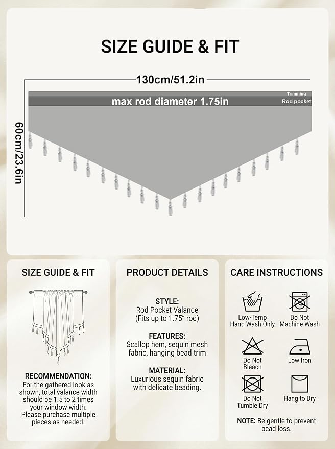 Molaxhome Swag Curtain 51 inch Length Rod Pocket Scalloped Curtain Valance - Image 6