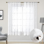 HOMEIDEAS White Sheer Curtains 52 X 63 Inches Length 2 Panels Embroidered Leaf - Image 2