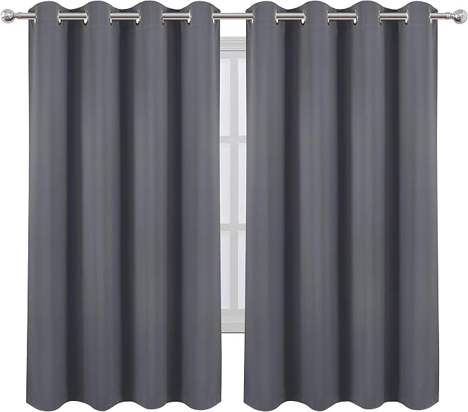 LEMOMO Grey Blackout Curtains 52 x 63 Inch/Gray Curtains Set of 2 Panels/Room - Image 2