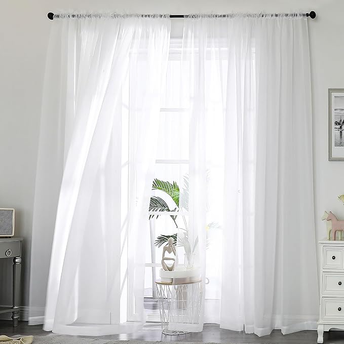 OWENIE Sheer Curtains 84 Inches Long 2 Panels Set, Sheer White Curtains by OWENIE