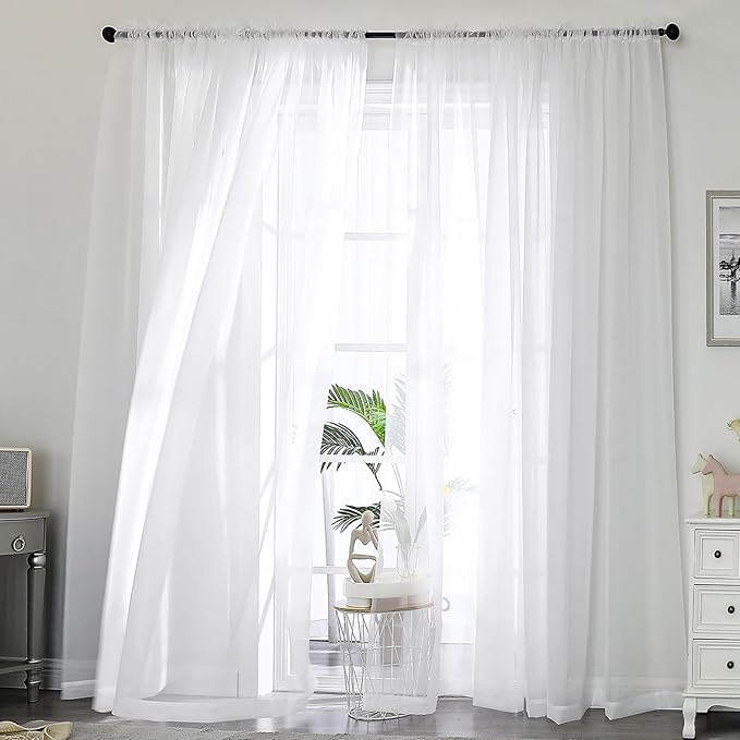 OWENIE Sheer White Curtains 108 Inches Long by OWENIE