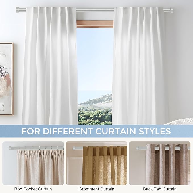 Silver Curtain Rods for Windows 36 to 176 Inch, Size:36-176 Inch - Image 6