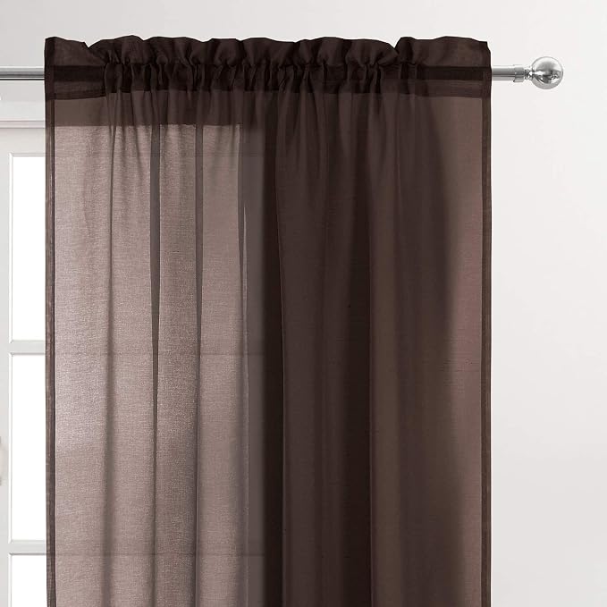 DWCN Brown Sheer Curtains for Kitchen Windows - Image 2