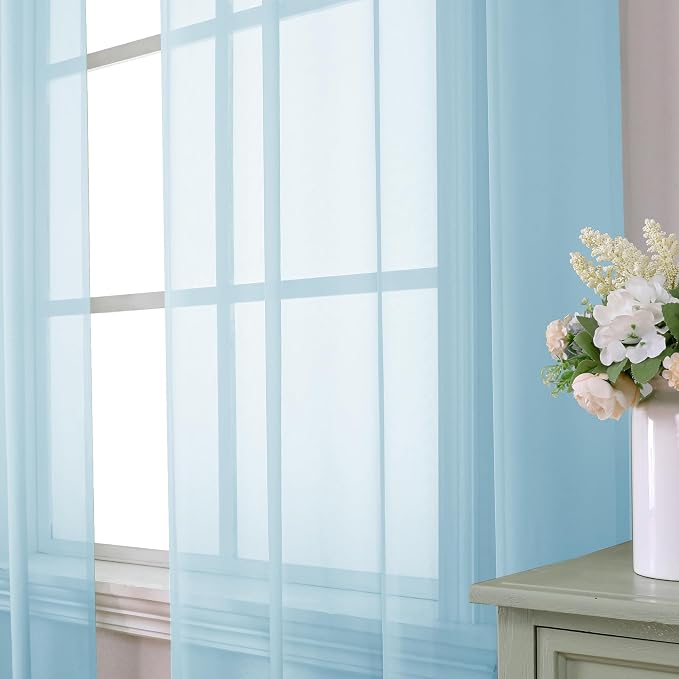 Aiyufeng 2 Pack: Basic Sky Blue Sheer Curtain Drapes 84 Inch Length 2 Panels - Image 2
