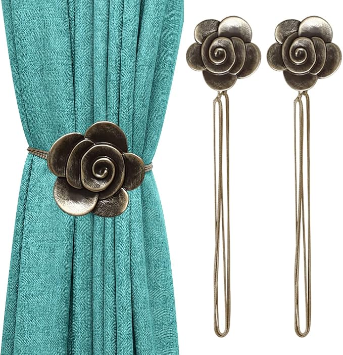 Lewondr Magnetic Curtain Tiebacks, Vintage Curtain Holdbacks, Resin Flower by Lewondr