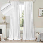 Sliding Glass Door Curtains 98 Inches Long 100% Blackout White Curtains by Pitalk