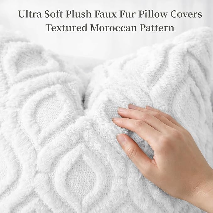 decorUhome Throw Pillow Covers 22x22 Inch Set of 2, Soft Plush Faux Wool White - Image 2