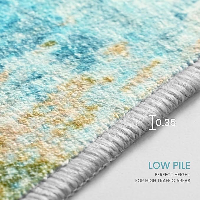 Entrance Rugs Indoor 2x3 Teal Blue Entry Rug Washable Abstract Small Area Rug - Image 8