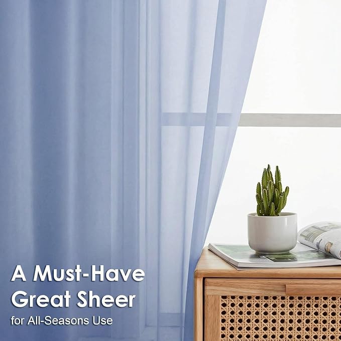 OVZME Sheer Curtains 63 inch Length 2 Panels Set - Image 2