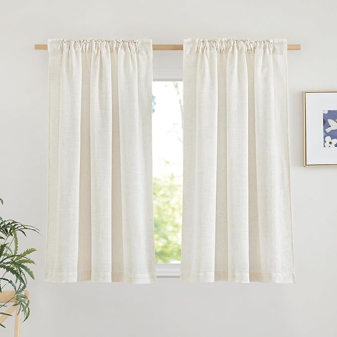 NICETOWN Linen Curtains 48 inches Long, Rod Pocket & Back Tab Flax Linen Weave - Image 2