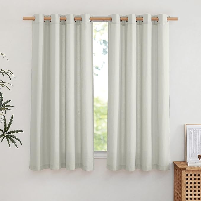 NICETOWN Thick Linen Gray Curtains 63 inches Long, Eyelet Top Privacy Assured by NICETOWN