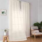 Simplebrand Cream Sheer Curtains 96 Inches Long 2 Panels, Light Filtering Rod - Image 2