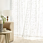 MIULEE White Sheer Curtains 2 Panels Embroidered Leaf Patterned Rod Pocket - Image 3