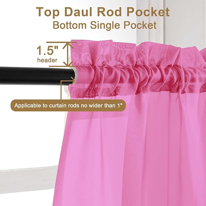 Chyhomenyc Hot Pink Sheer Curtains 96 inches Long 2 Panels, Light Filtering - Image 4