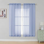 Simplebrand Denim Sheer Curtains 63 Inch Length 2 Panels, Rod Pocket Solid by Simplebrand