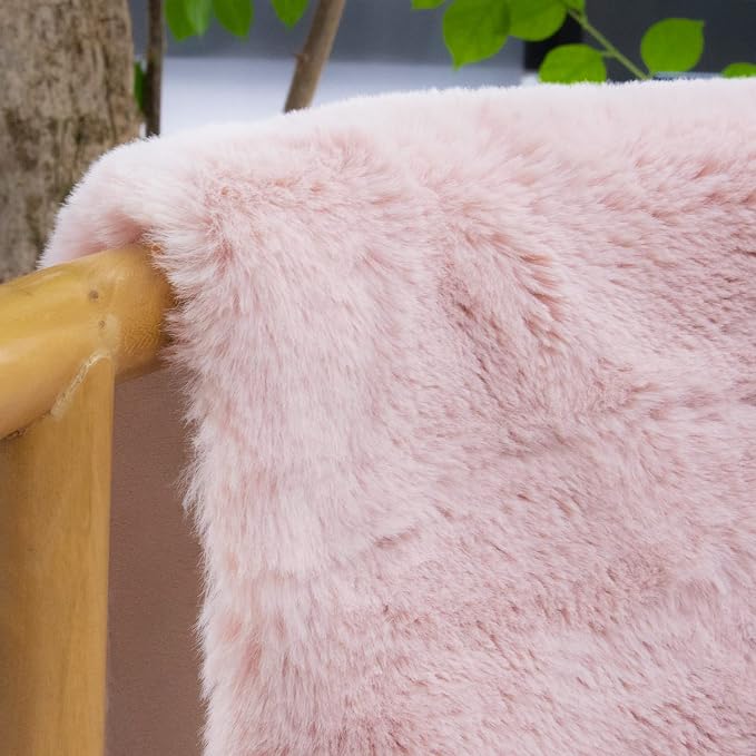ORINOVA Pink Fuzzy Faux Rabbit Washable Fur Rug - Image 3