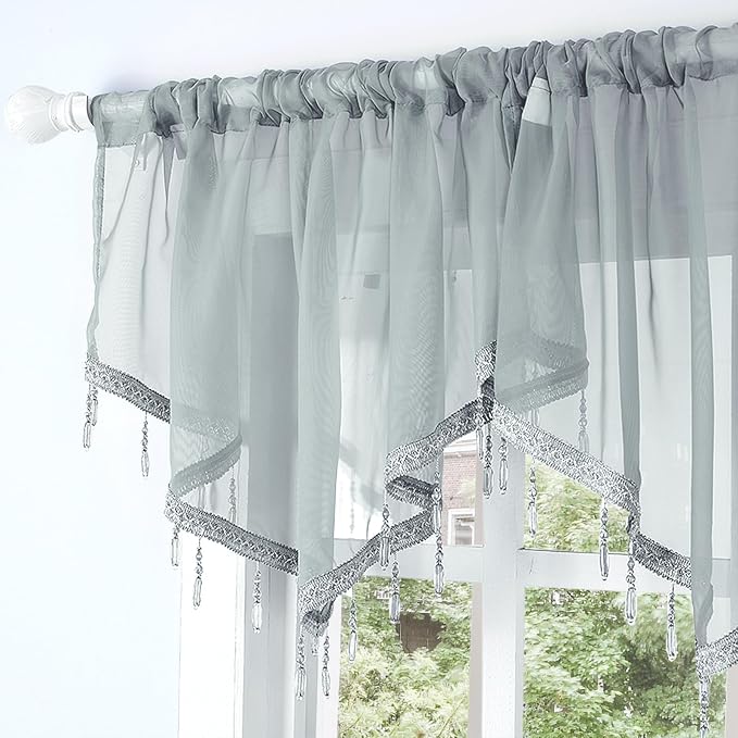 Molaxhome Swag Curtain 51 inch Length Rod Pocket Scalloped Curtain Valance - Image 4
