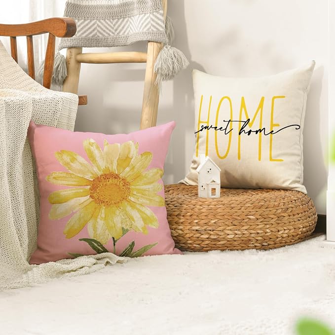 AVOIN colorlife Home Sweet Home Spring Summer Flowers Pink Throw Pillow Covers - Image 5