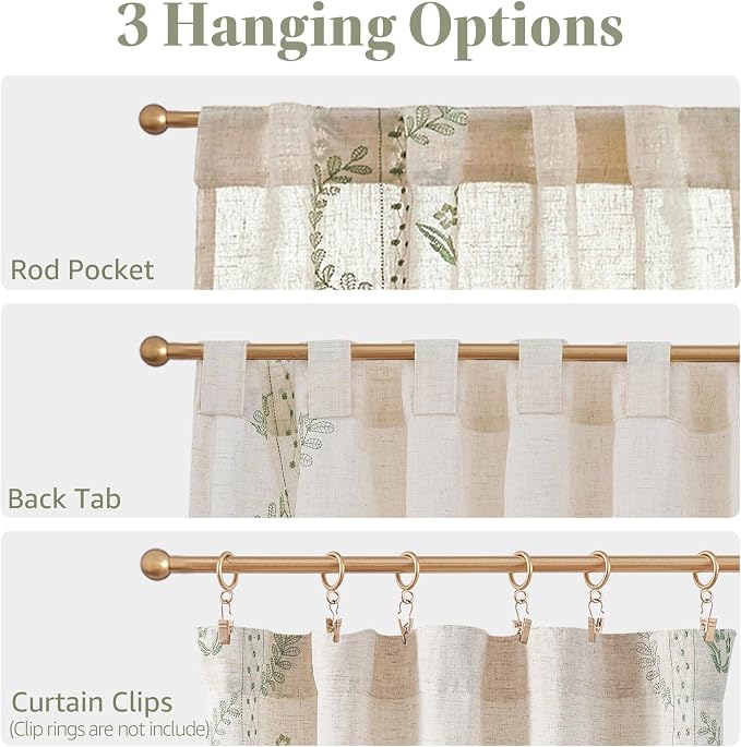 jinchan Belrose Linen Floral Cafe Curtains 45 Inch Length Embroidered Farmhouse - Image 7