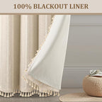 Boho Blackout Curtains 90 Inches Long Beige Linen Blend 2 Panels - Image 2