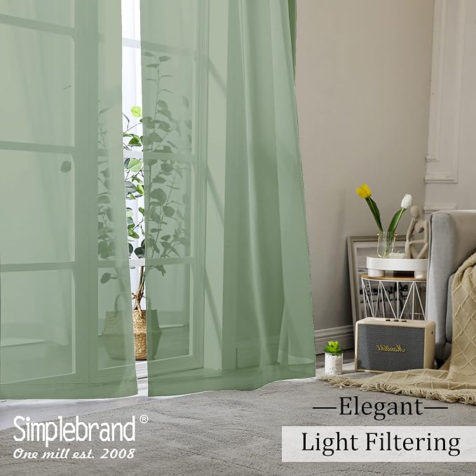 Simplebrand Sage Sheer Curtains 96 Inches Long, Light Filtering Rod Pocket - Image 5