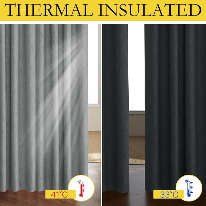 NICETOWN 100% Blackout Linen Texture Curtains 70 inches Long, Dove Grey - Image 3