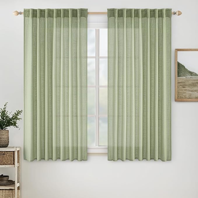 MIULEE Sage Green Linen Curtains 54 Inch Length 2 Panels by MIULEE