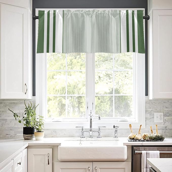 Emvency 2 Pack Valances Window Treatments, Striped Modern Green Farmhouse - Image 7
