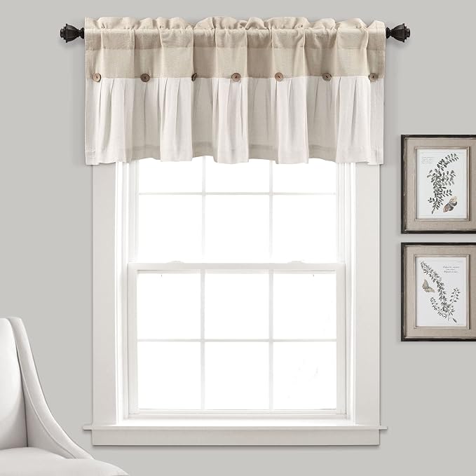 Lush Decor Linen Button Farmhouse Valance Curtians 52"W x 18"L Navy & White - Image 2