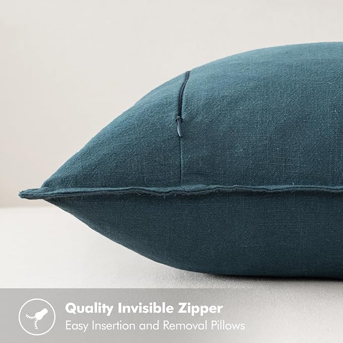 MIULEE Decorative Linen Pillow Covers 16x16 Inch Blue ​Boho Farmhouse​ ​Neutral - Image 3