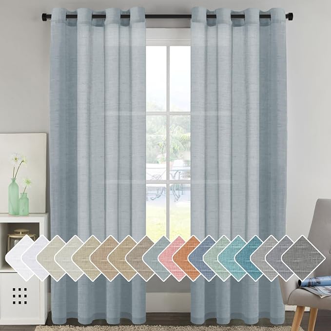 H.VERSAILTEX Linen Semi Sheer Curtains 96 inches Long Pair Set Linen Textured by HVERSAILTEX