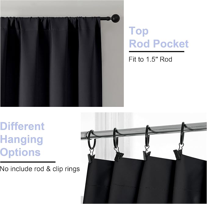 Simplebrand Ava Black Short 30 Inches Blackout Curtain 2 Panels Set, Half - Image 5