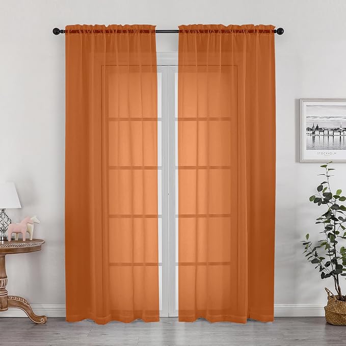 OWENIE Sheer Curtains 72 Inches Long 2 Panels Set, Light Filtering Sheer by OWENIE