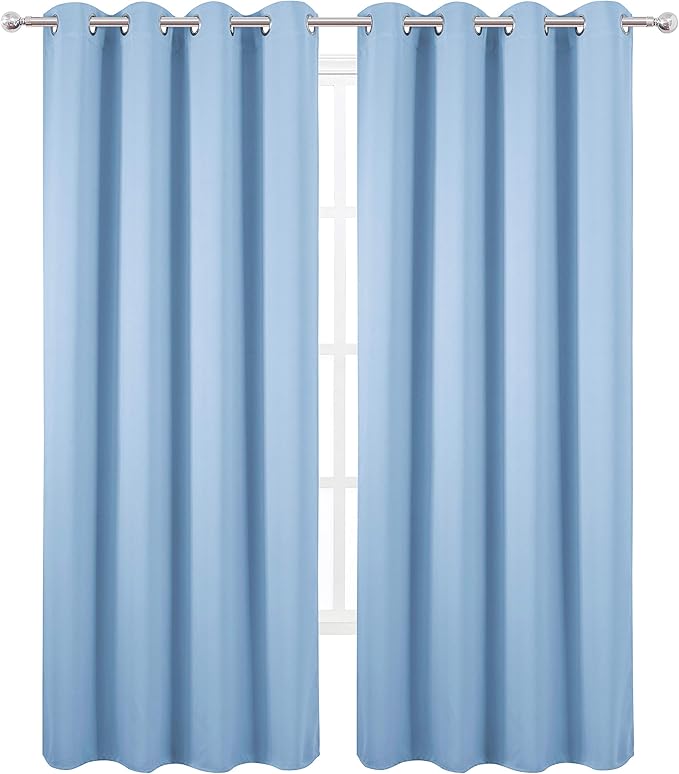 LEMOMO Blackout Curtains 66 x 84 inch/Sky Blue Curtains Set of 2 Panels/Thermal - Image 2