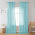 Lecloud Aqua Sheer Curtains for Living Room 96 Inches Long 2 Pcs, Dual Rod by Lecloud