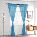 youleyar Solid Sheer Rod Pocket Curtain Voile Draperies 2 Panels White Beige - Image 2