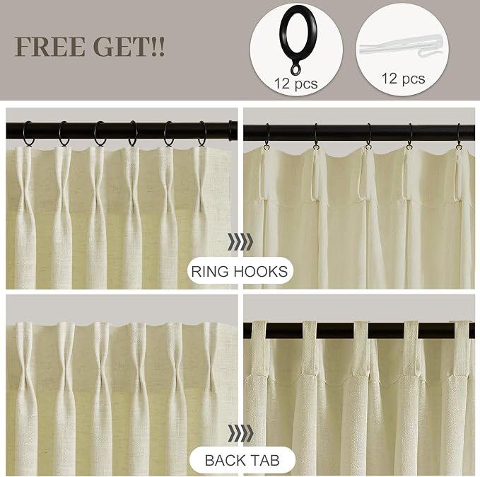 IVAPUPU Grey Beige Pinch Pleated Curtains 90 Inch Length - Image 3