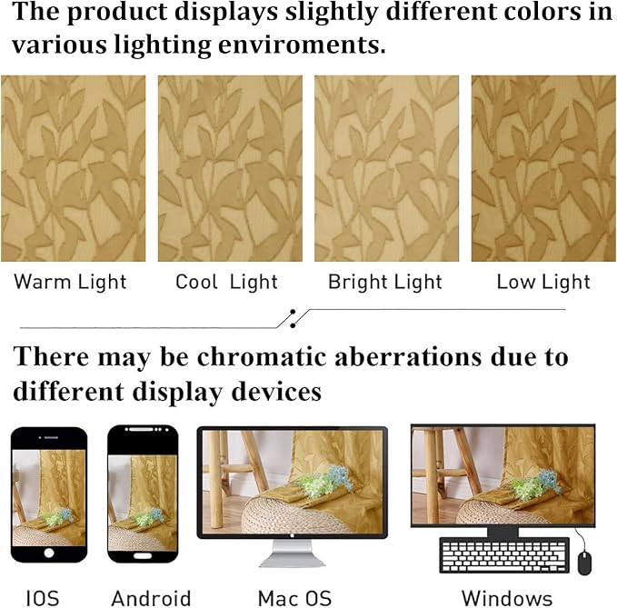 Lecloud Leia Dark Gold Semi Sheer Curtains 45 Inch Length 2 Panels, Balance - Image 5