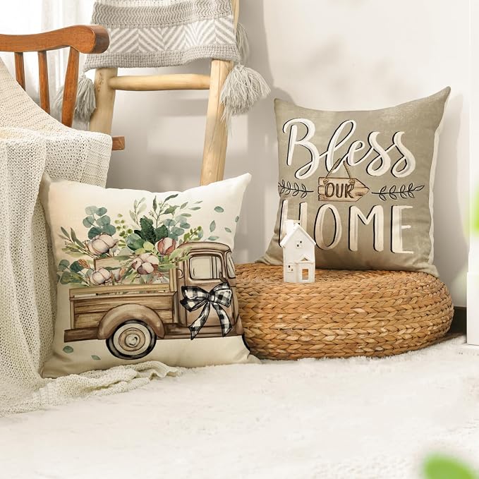 AVOIN colorlife Bless Our Home Sweet Home Farmhouse Eucalyptus Leaves Throw - Image 5