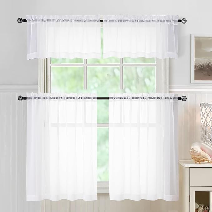 Aiyufneg White Sheer Window Valance Curtains, Light Filtering Kitchen Valances - Image 8