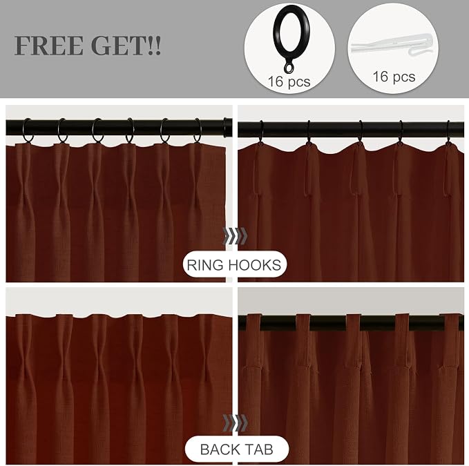 Pinch Pleated Linen Curtains 84 Inch Length 2 Panels Set, Light Filtering Linen - Image 4