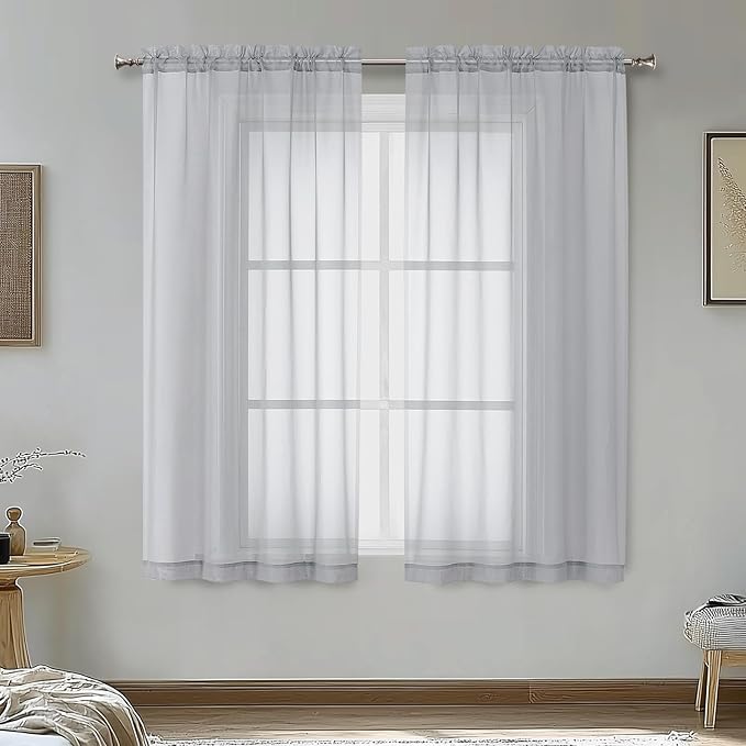 OVZME Light Grey Sheer Curtains 54 Inches Long 2 Panels by OVZME