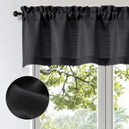 OWENIE Bob Valance Curtains 18 Inch Length 1 Piece, Faux Linen Slub Solid Black - Image 2