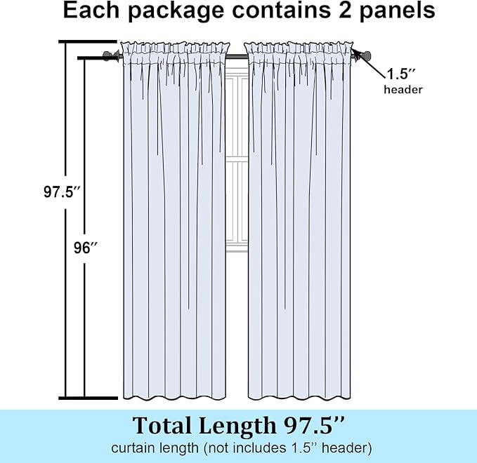 Simplebrand Dusty Blue Semi Sheer Curtains 96 Inches Long 2 Panels, Light - Image 7