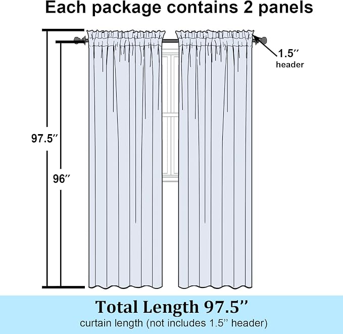 Simplebrand Navy Blue Semi Sheer Curtains 96 Inches Long 2 Panels, Light - Image 7