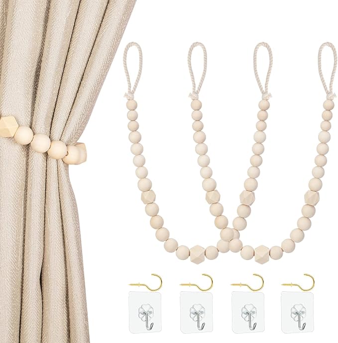 Wood Bead Curtain Tiebacks, KLOGTSIND Set of 2 Curtain Holdbacks by KLOGTSINDDirect