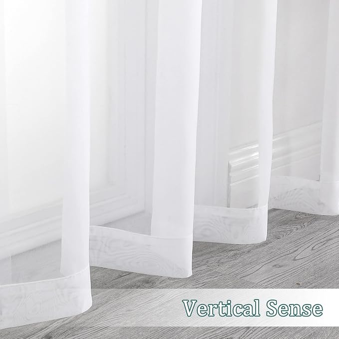 Chyhomenyc White Sheer Curtains 96 inches Long 2 Panels Set, Light Filtering - Image 7